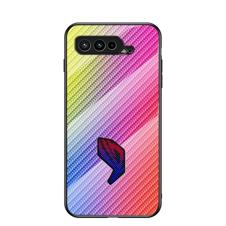 For Asus ROG Phone 5 Gradient Carbon Fiber Texture TPU Border Tempered Glass Case