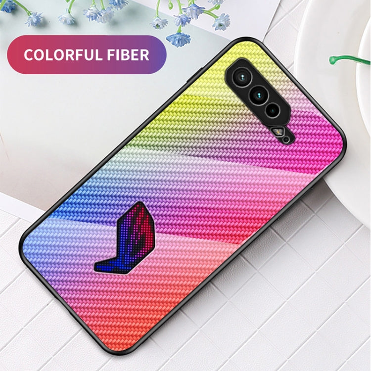 For Asus ROG Phone 5 Gradient Carbon Fiber Texture TPU Border Tempered Glass Case
