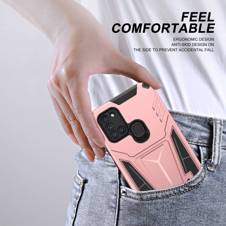 For Samsung Galaxy A21 US Version Super V Armor PC + TPU Shockproof Case with Invisible Holder