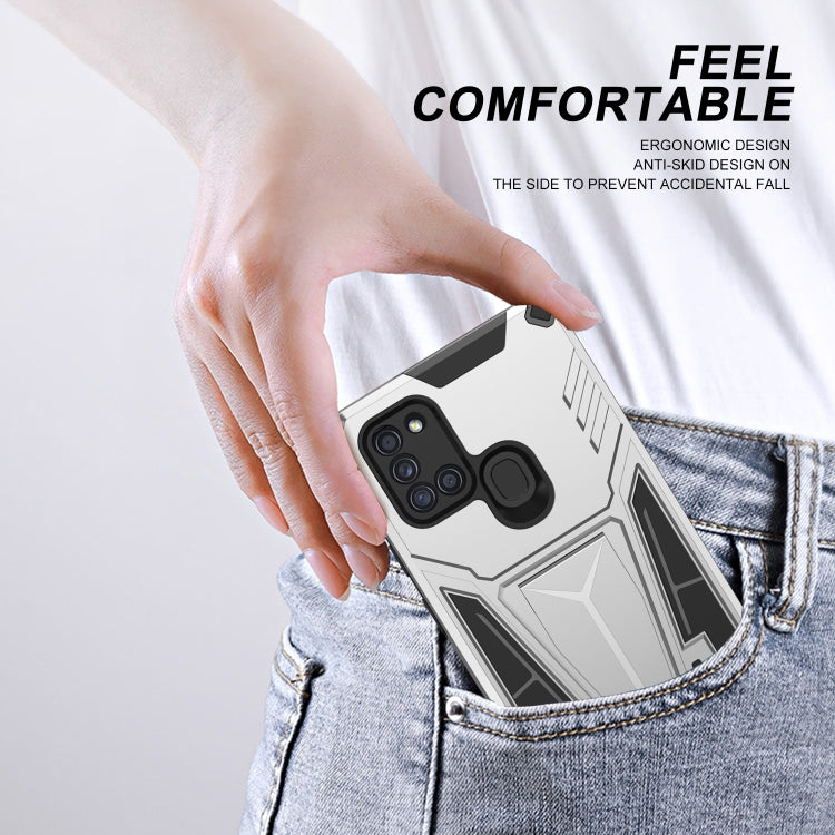 For Samsung Galaxy A21 US Version Super V Armor PC + TPU Shockproof Case with Invisible Holder