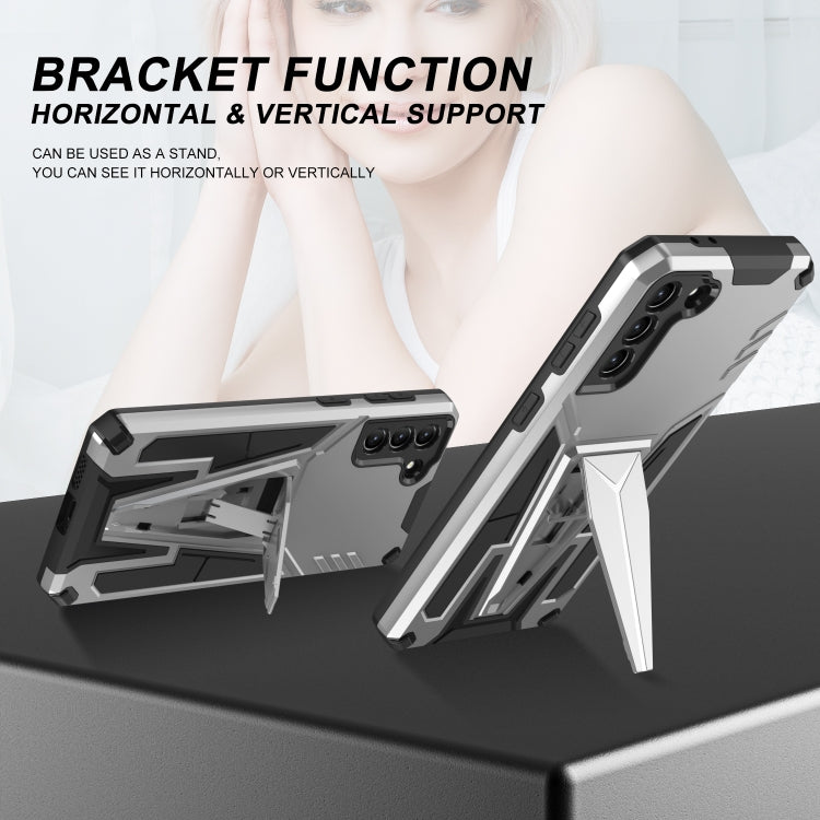 For Samsung Galaxy S21 5G Super V Armor PC + TPU Shockproof Case with Invisible Holder