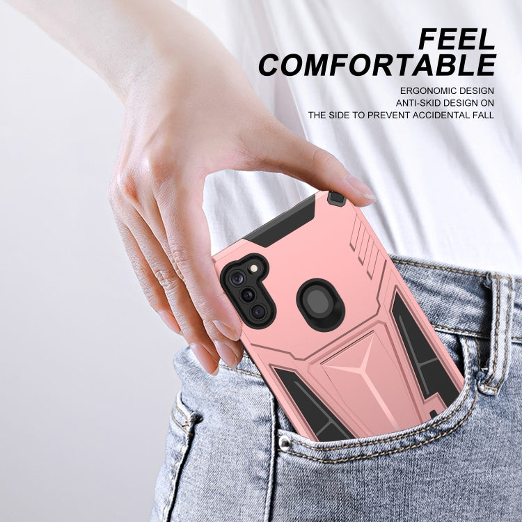 For Samsung Galaxy A11 EU Version Super V Armor PC + TPU Shockproof Case with Invisible Holder