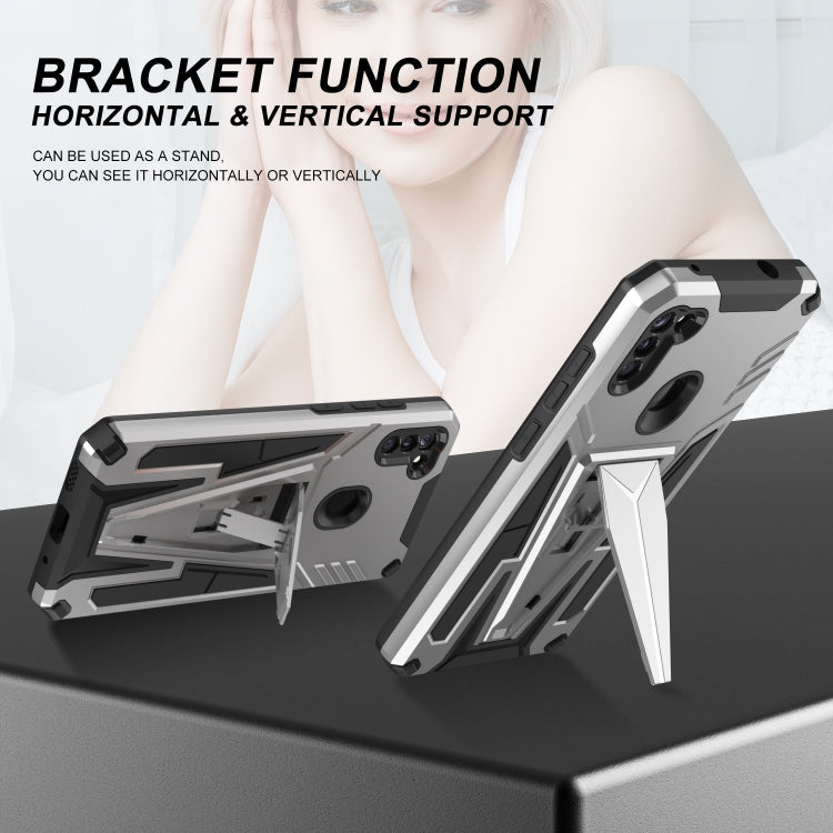 For Samsung Galaxy A11 EU Version Super V Armor PC + TPU Shockproof Case with Invisible Holder