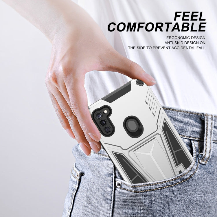 For Samsung Galaxy A11 EU Version Super V Armor PC + TPU Shockproof Case with Invisible Holder