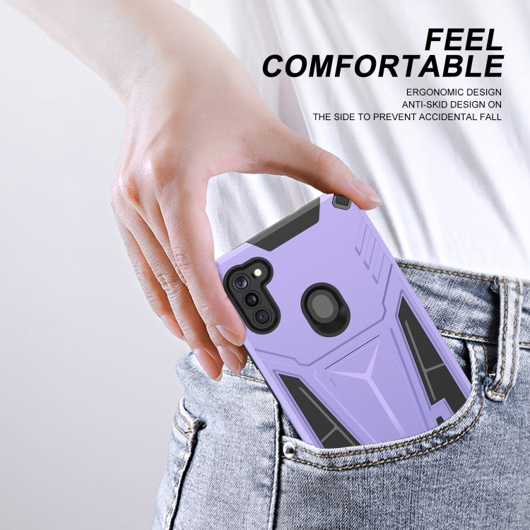 For Samsung Galaxy A11 EU Version Super V Armor PC + TPU Shockproof Case with Invisible Holder