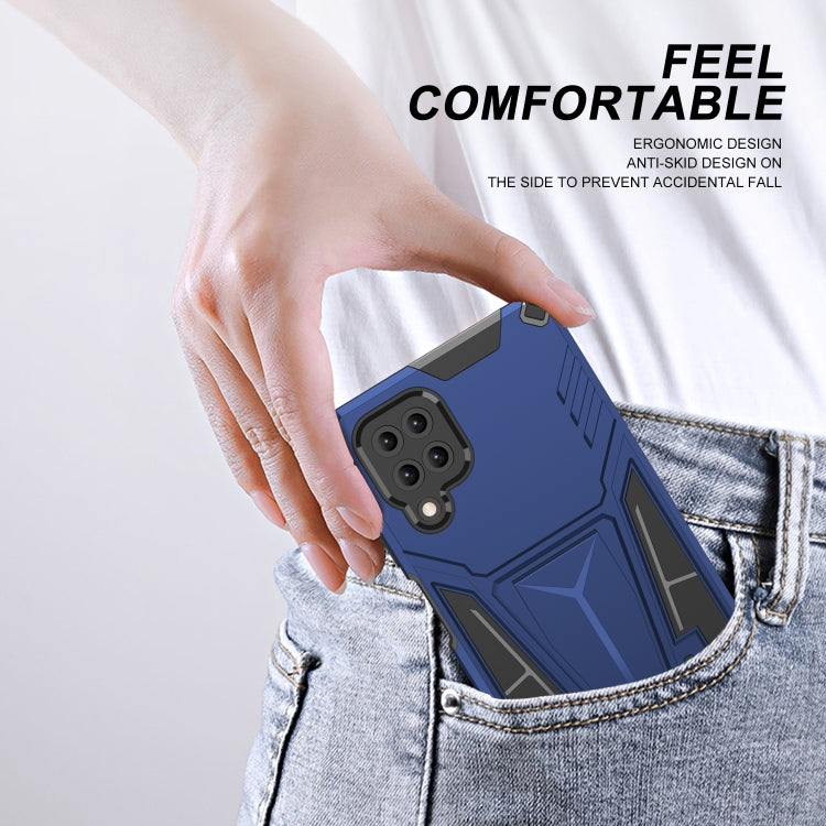 For Samsung Galaxy A12 EU Version Super V Armor PC + TPU Shockproof Case with Invisible Holder