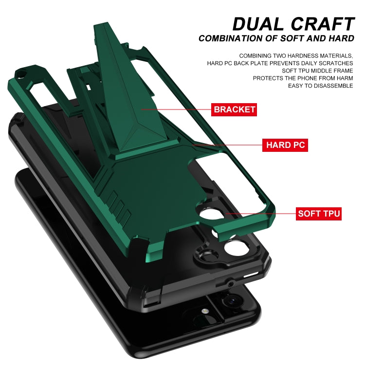 For Samsung Galaxy S21 FE Super V Armor PC + TPU Shockproof Case with Invisible Holder