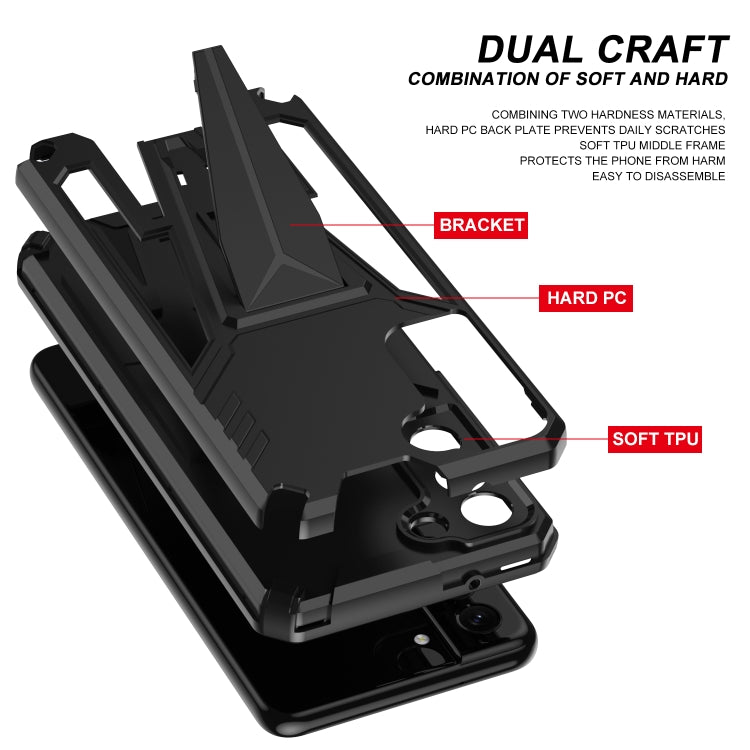 For Samsung Galaxy S21 FE Super V Armor PC + TPU Shockproof Case with Invisible Holder