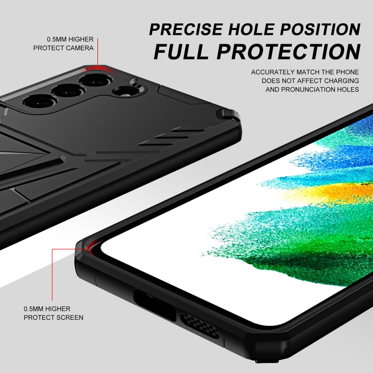 For Samsung Galaxy S21 FE Super V Armor PC + TPU Shockproof Case with Invisible Holder