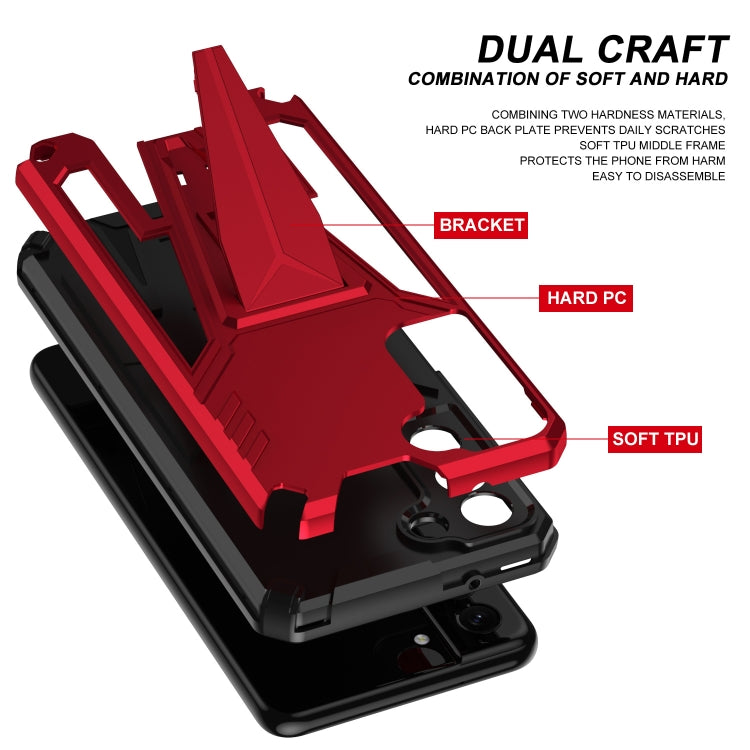 For Samsung Galaxy S21 FE Super V Armor PC + TPU Shockproof Case with Invisible Holder