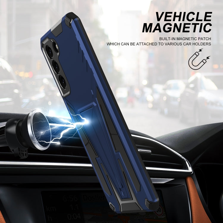 For Samsung Galaxy S21 FE Super V Armor PC + TPU Shockproof Case with Invisible Holder