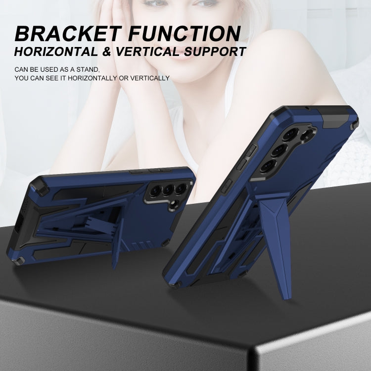 For Samsung Galaxy S21 FE Super V Armor PC + TPU Shockproof Case with Invisible Holder