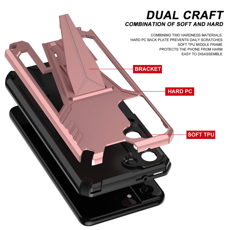 For Samsung Galaxy S21 FE Super V Armor PC + TPU Shockproof Case with Invisible Holder