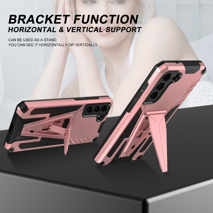 For Samsung Galaxy S21 FE Super V Armor PC + TPU Shockproof Case with Invisible Holder
