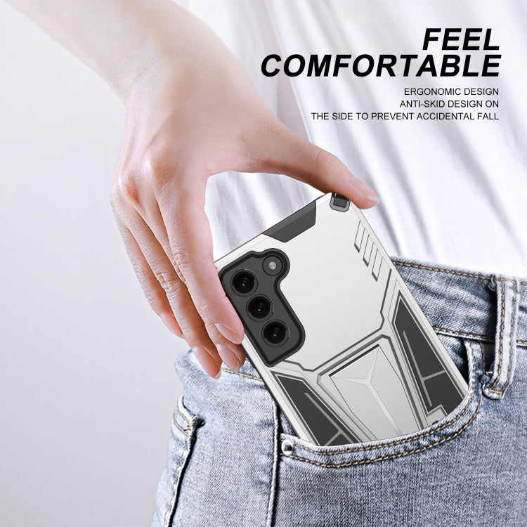 For Samsung Galaxy S21 FE Super V Armor PC + TPU Shockproof Case with Invisible Holder