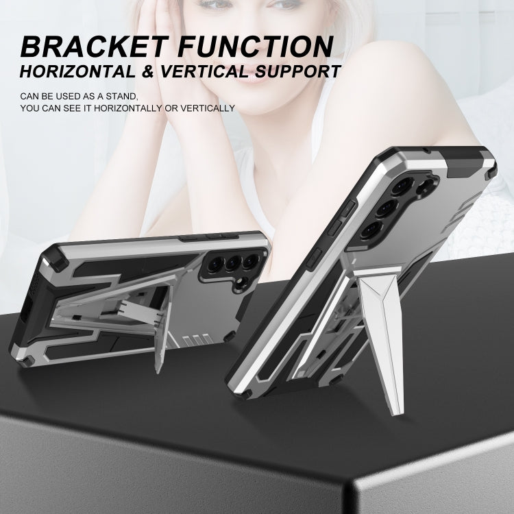 For Samsung Galaxy S21 FE Super V Armor PC + TPU Shockproof Case with Invisible Holder