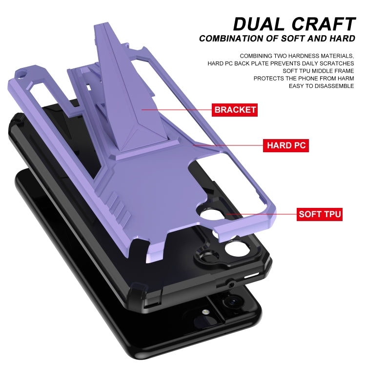 For Samsung Galaxy S21 FE Super V Armor PC + TPU Shockproof Case with Invisible Holder