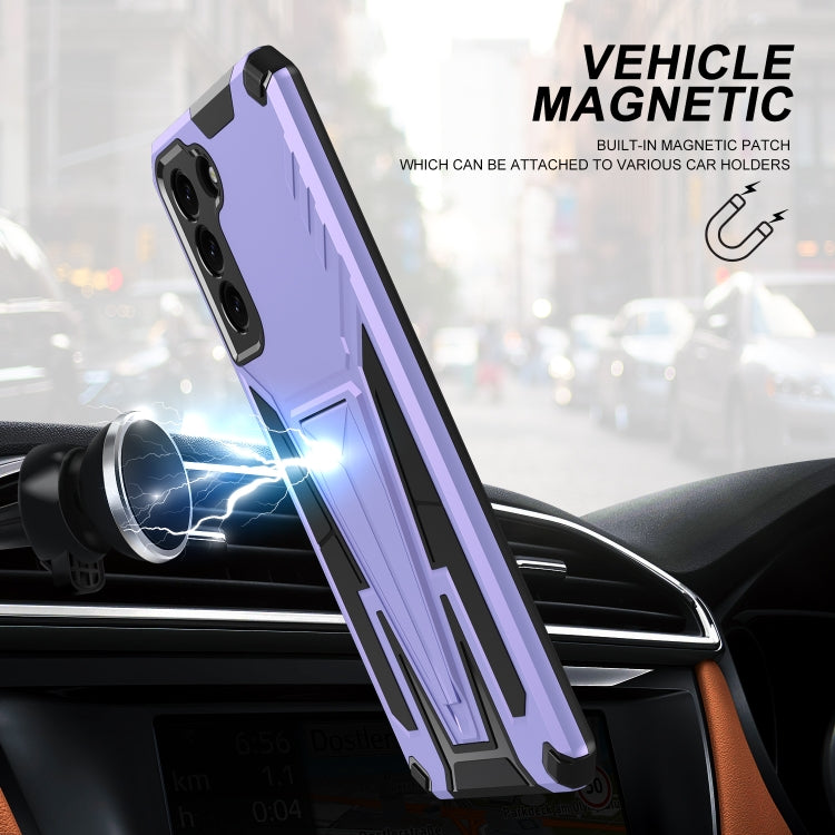 For Samsung Galaxy S21 FE Super V Armor PC + TPU Shockproof Case with Invisible Holder