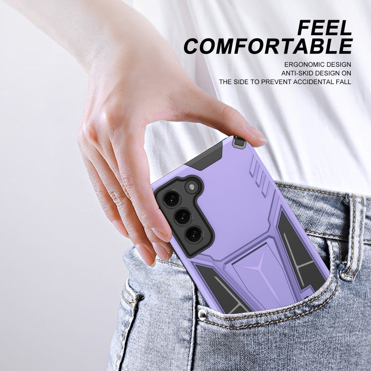 For Samsung Galaxy S21 FE Super V Armor PC + TPU Shockproof Case with Invisible Holder