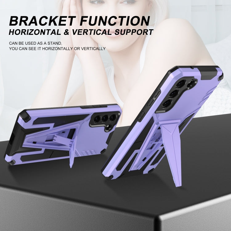For Samsung Galaxy S21 FE Super V Armor PC + TPU Shockproof Case with Invisible Holder