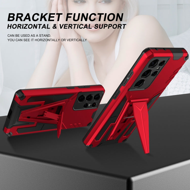 For Samsung Galaxy S21 Ultra 5G Super V Armor PC + TPU Shockproof Case with Invisible Holder