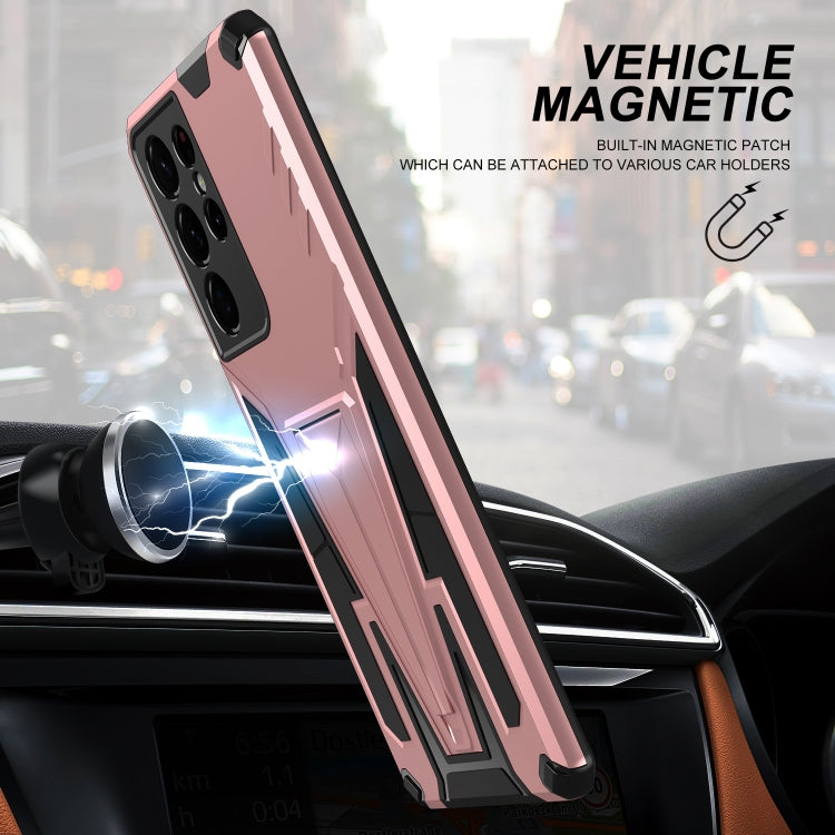 For Samsung Galaxy S21 Ultra 5G Super V Armor PC + TPU Shockproof Case with Invisible Holder