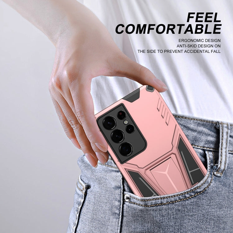 For Samsung Galaxy S21 Ultra 5G Super V Armor PC + TPU Shockproof Case with Invisible Holder
