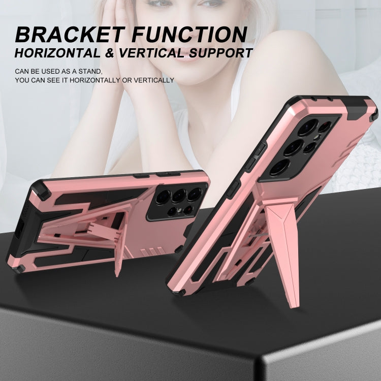 For Samsung Galaxy S21 Ultra 5G Super V Armor PC + TPU Shockproof Case with Invisible Holder