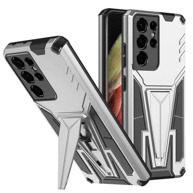 For Samsung Galaxy S21 Ultra 5G Super V Armor PC + TPU Shockproof Case with Invisible Holder