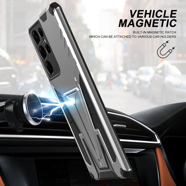 For Samsung Galaxy S21 Ultra 5G Super V Armor PC + TPU Shockproof Case with Invisible Holder