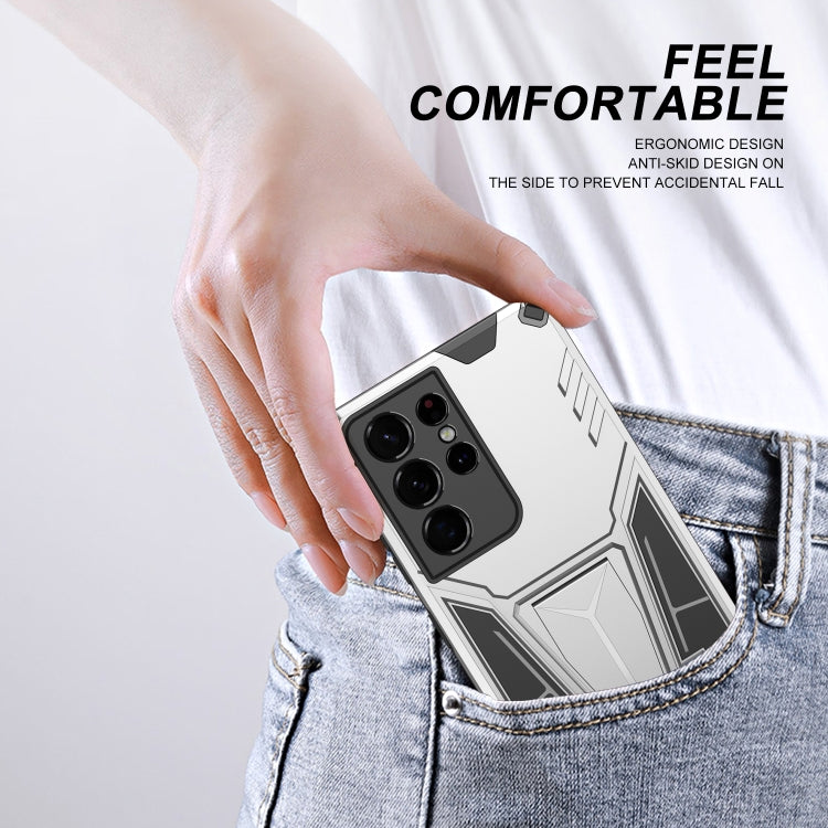 For Samsung Galaxy S21 Ultra 5G Super V Armor PC + TPU Shockproof Case with Invisible Holder