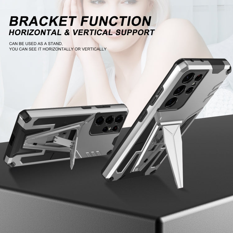 For Samsung Galaxy S21 Ultra 5G Super V Armor PC + TPU Shockproof Case with Invisible Holder