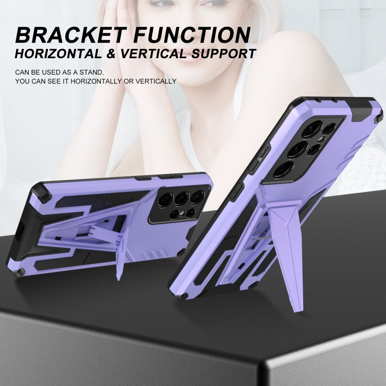 For Samsung Galaxy S21 Ultra 5G Super V Armor PC + TPU Shockproof Case with Invisible Holder