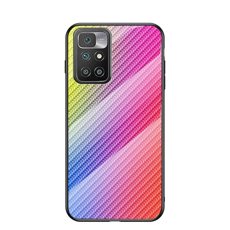 For Xiaomi Redmi 10 Gradient Carbon Fiber Texture TPU Border Tempered Glass Case
