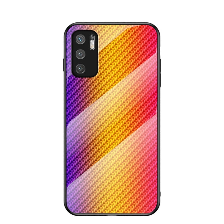 For Xiaomi Redmi Note 10 5G Gradient Carbon Fiber Texture TPU Border Tempered Glass Case