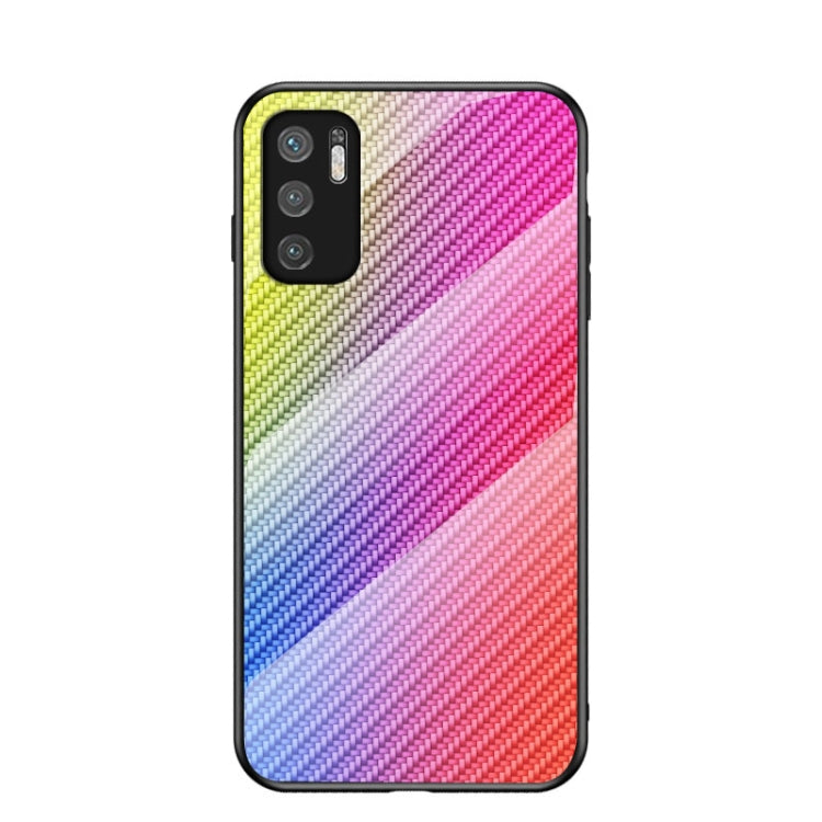 For Xiaomi Redmi Note 10 5G Gradient Carbon Fiber Texture TPU Border Tempered Glass Case