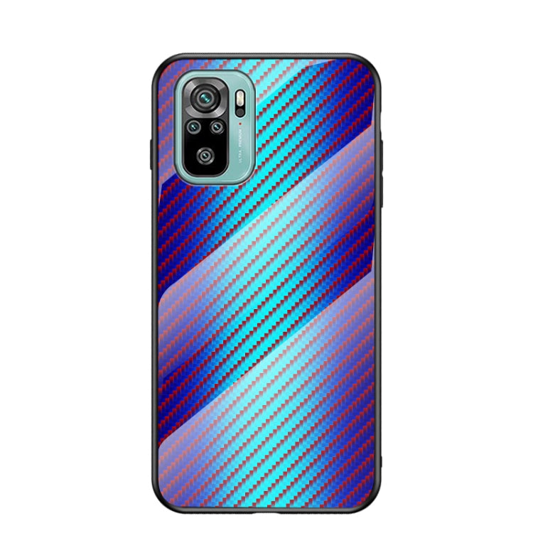 For Xiaomi Redmi Note 10 Gradient Carbon Fiber Texture TPU Border Tempered Glass Case