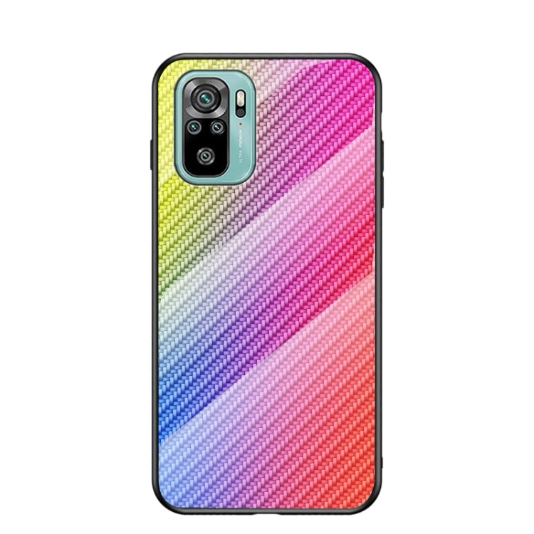 For Xiaomi Redmi Note 10 Gradient Carbon Fiber Texture TPU Border Tempered Glass Case