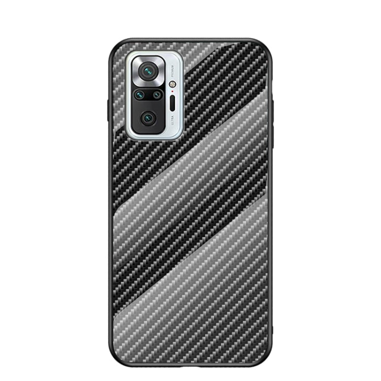 For Xiaomi Redmi Note 10 Pro Gradient Carbon Fiber Texture TPU Border Tempered Glass Case