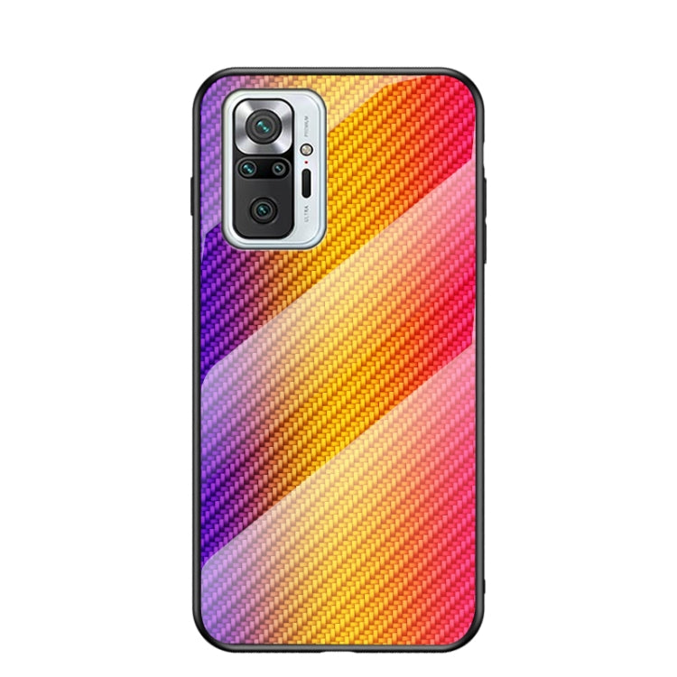 For Xiaomi Redmi Note 10 Pro Gradient Carbon Fiber Texture TPU Border Tempered Glass Case
