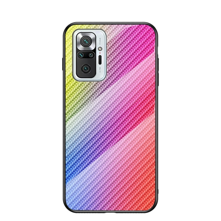 For Xiaomi Redmi Note 10 Pro Gradient Carbon Fiber Texture TPU Border Tempered Glass Case