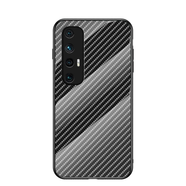 For Xiaomi Mi 10S Gradient Carbon Fiber Texture TPU Border Tempered Glass Case