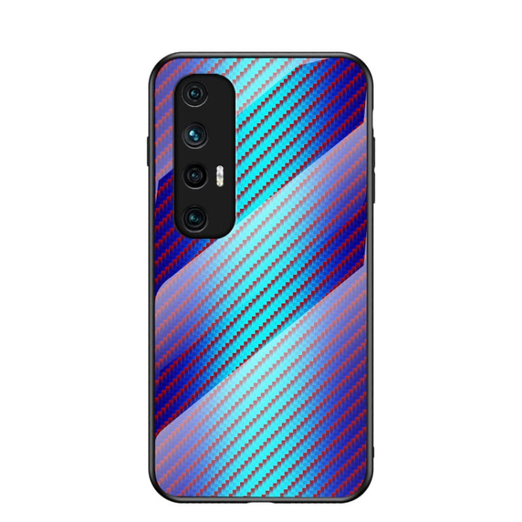 For Xiaomi Mi 10S Gradient Carbon Fiber Texture TPU Border Tempered Glass Case