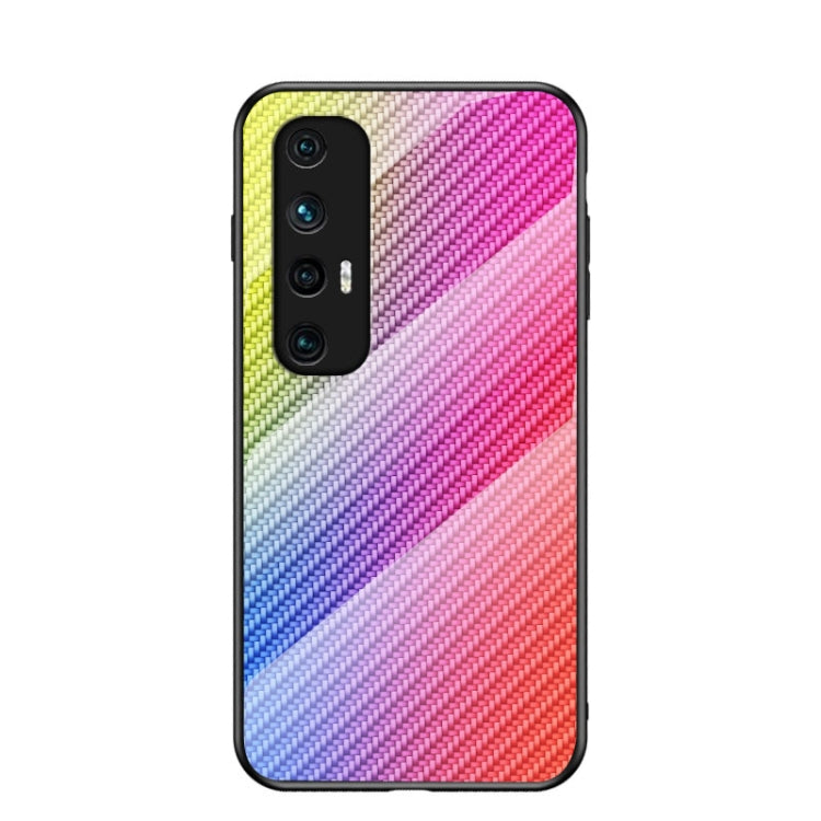 For Xiaomi Mi 10S Gradient Carbon Fiber Texture TPU Border Tempered Glass Case