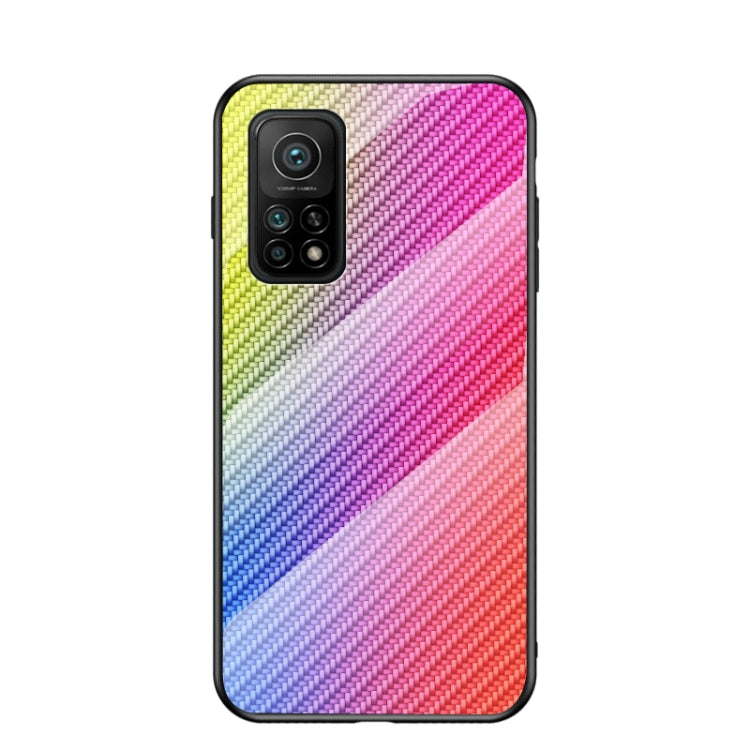 For Xiaomi Mi 10T Pro Gradient Carbon Fiber Texture TPU Border Tempered Glass Case