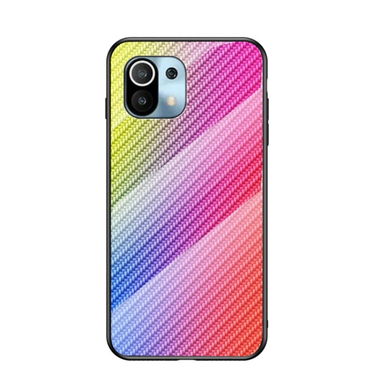 For Xiaomi Mi 11 Gradient Carbon Fiber Texture TPU Border Tempered Glass Case