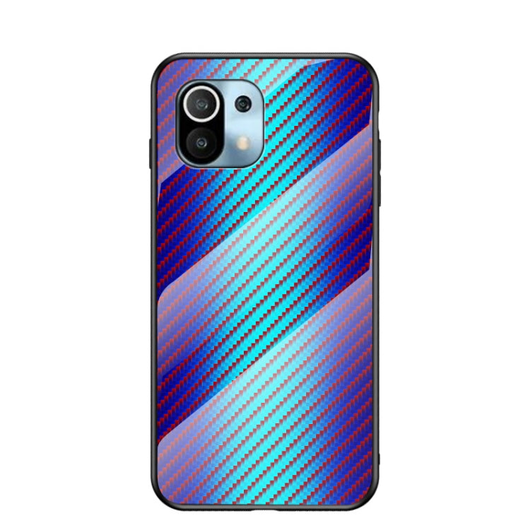 For Xiaomi Mi 11 Lite 5G Gradient Carbon Fiber Texture TPU Border Tempered Glass Case