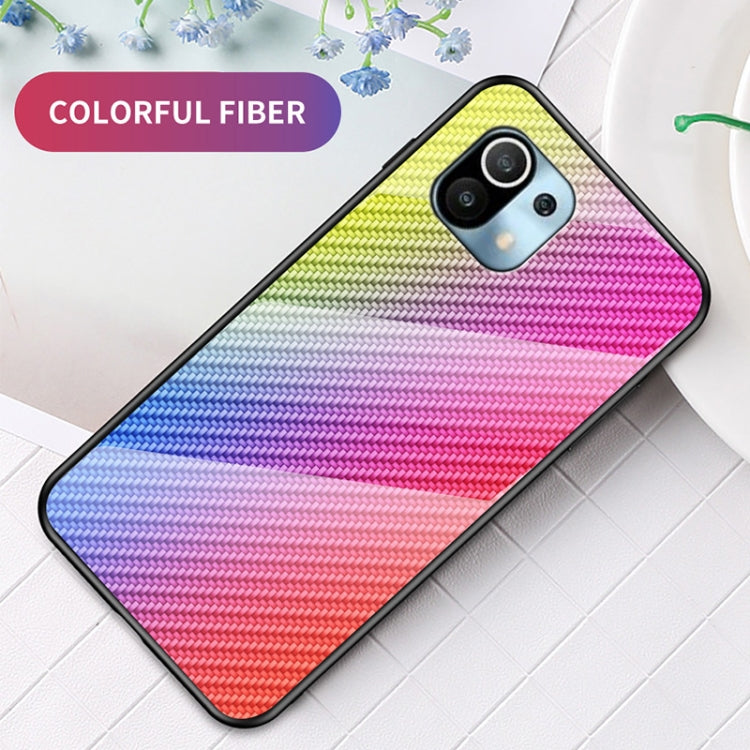 For Xiaomi Mi 11 Lite 5G Gradient Carbon Fiber Texture TPU Border Tempered Glass Case