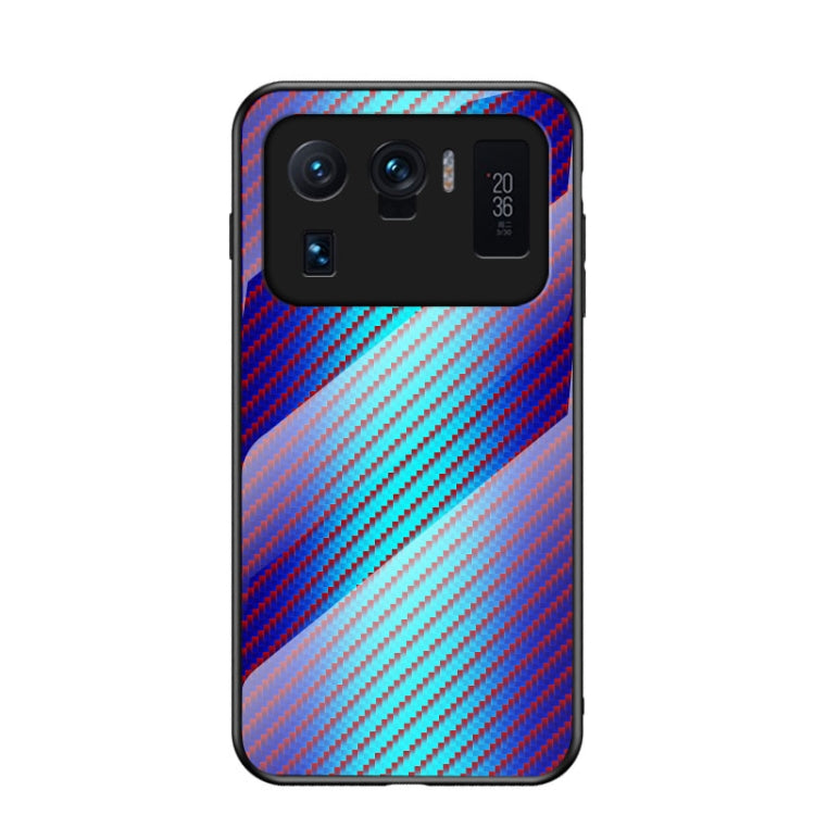 For Xiaomi Mi 11 Ultra Gradient Carbon Fiber Texture TPU Border Tempered Glass Case