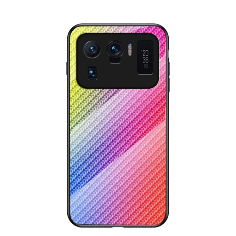 For Xiaomi Mi 11 Ultra Gradient Carbon Fiber Texture TPU Border Tempered Glass Case